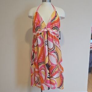 Vibrant Coral and Pink Halter Dress